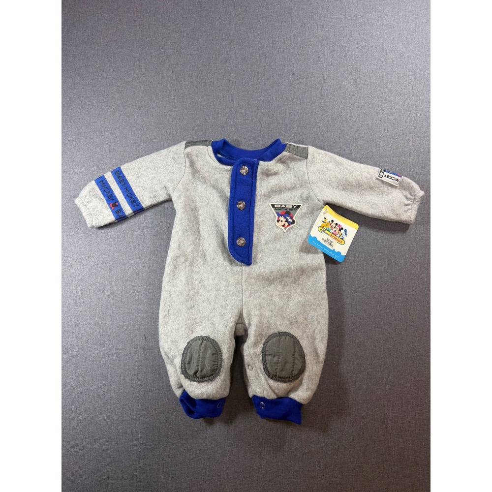 Disney Babies Mickey Mouse Fleece Coverall Gray Blue Rare vintage 0-6 Months NWT